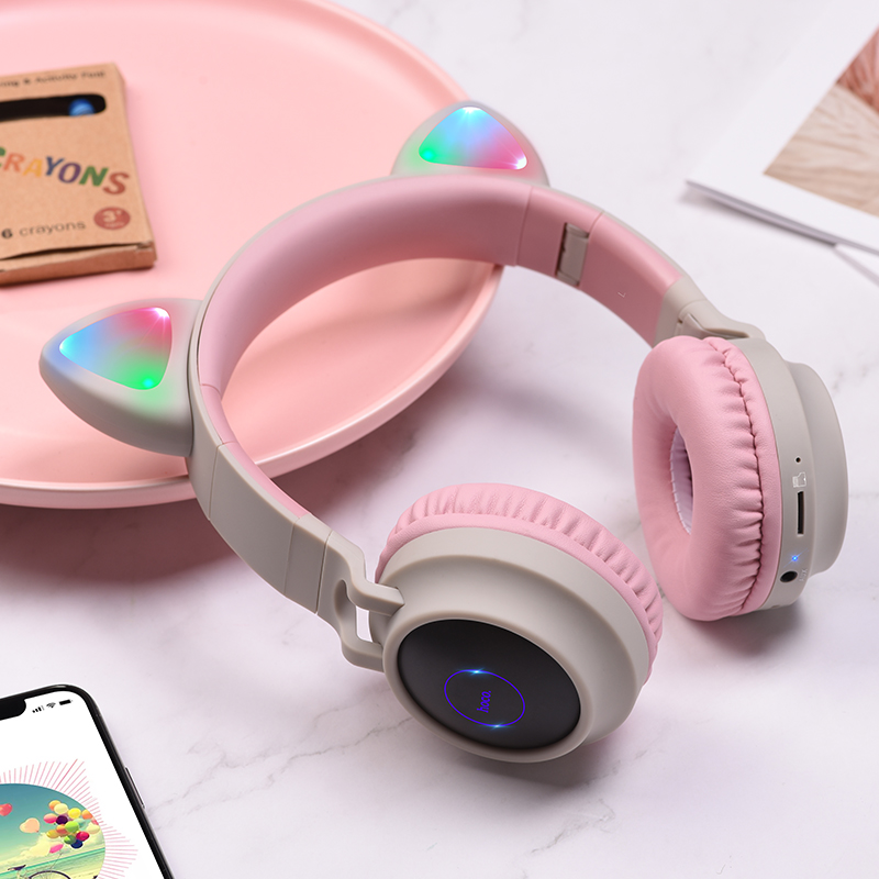 Bluetooth-гарнітура Hoco W27 Cat Ear Grey/Pink (W27GP) | ARAGO