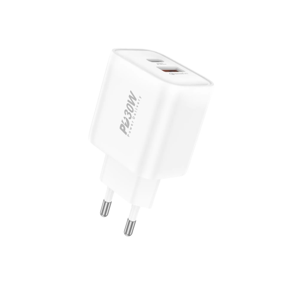 Мережевий зарядний пристрій Foneng EU52-CH PD 30W (1xUSB, 1xType-C) White | ARAGO