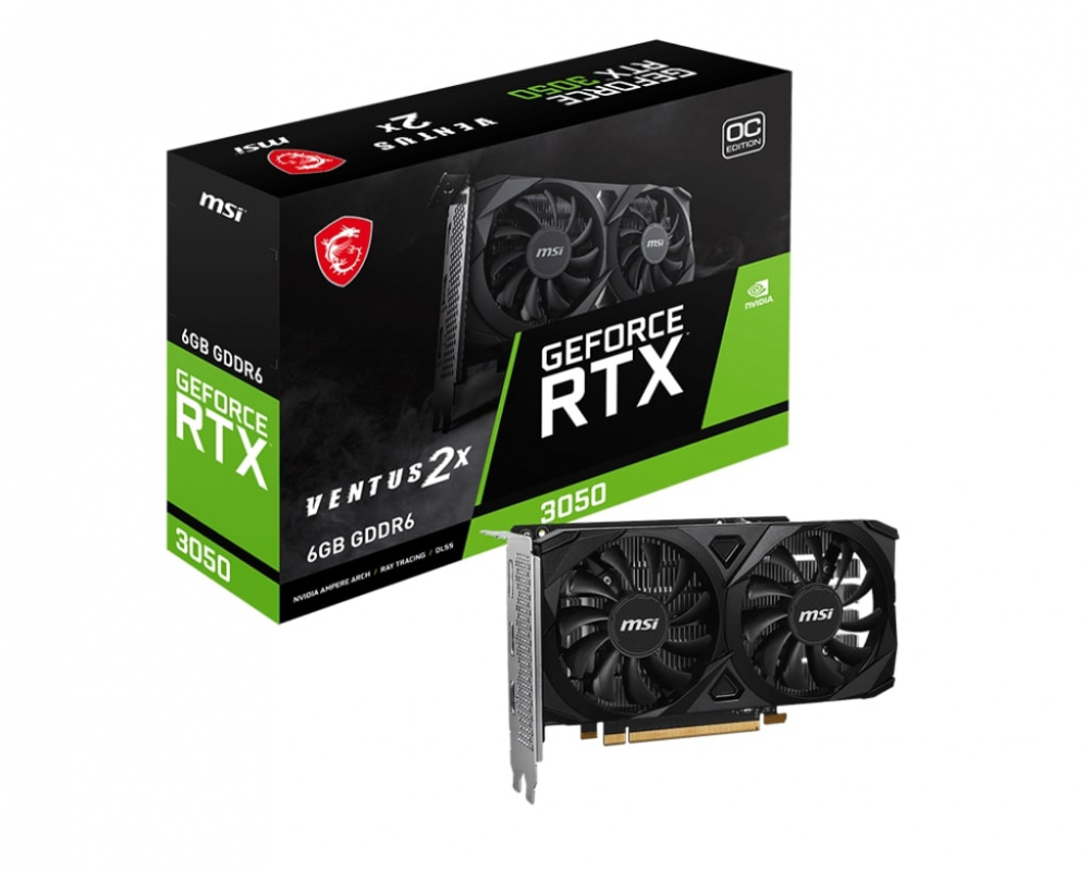 Відеокарта GF RTX 3050 6GB GDDR6 Ventus 2X E 6G OC MSI (GeForce RTX 3050 VENTUS 2X E 6G OC) | ARAGO