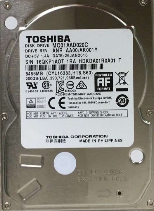 Накопичувач HDD 2.5" SATA 200GB Toshiba 4200rpm 8MB (MQ01AAD020C) | ARAGO