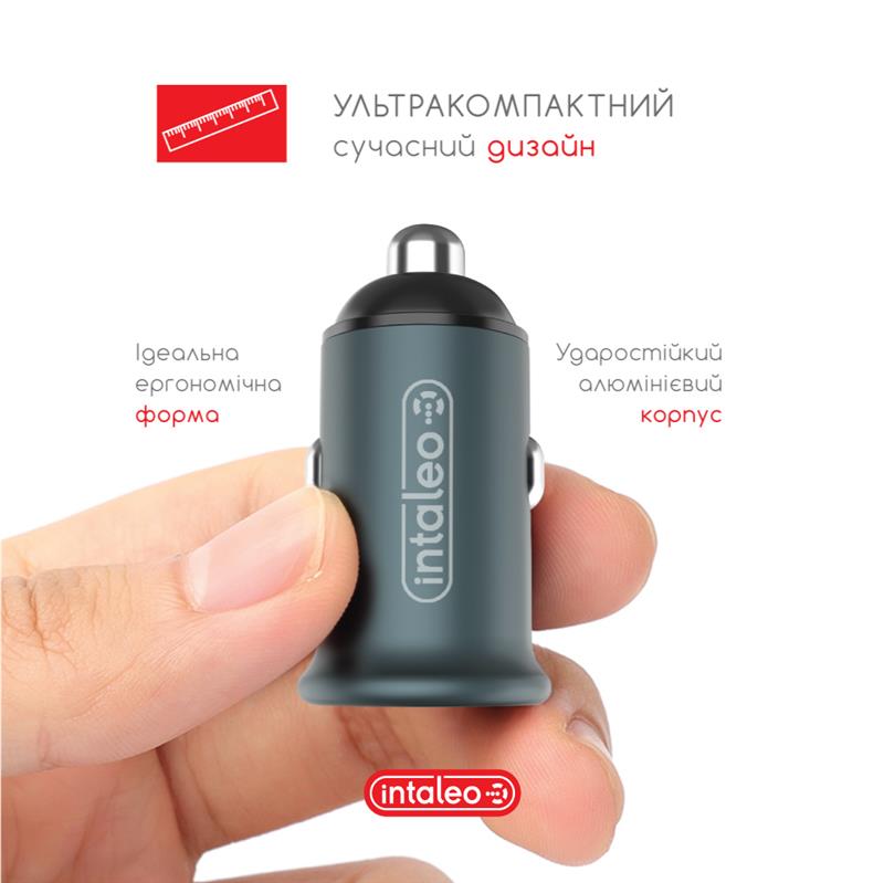 Автомобільний зарядний пристрій Intaleo CCGQPD250 (2USB, 3A) Grey (1283126559518) | ARAGO