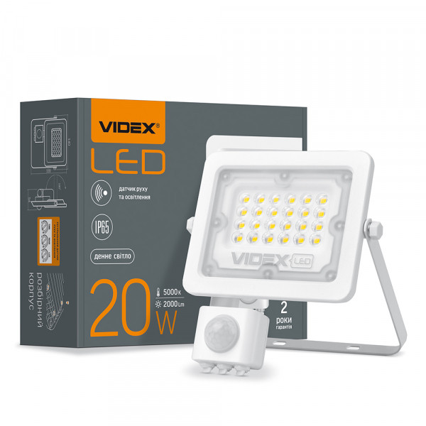 картинка LED прожектор VIDEX F2e 20W 5000K з датчиком руху та освітленості от магазина Компания+