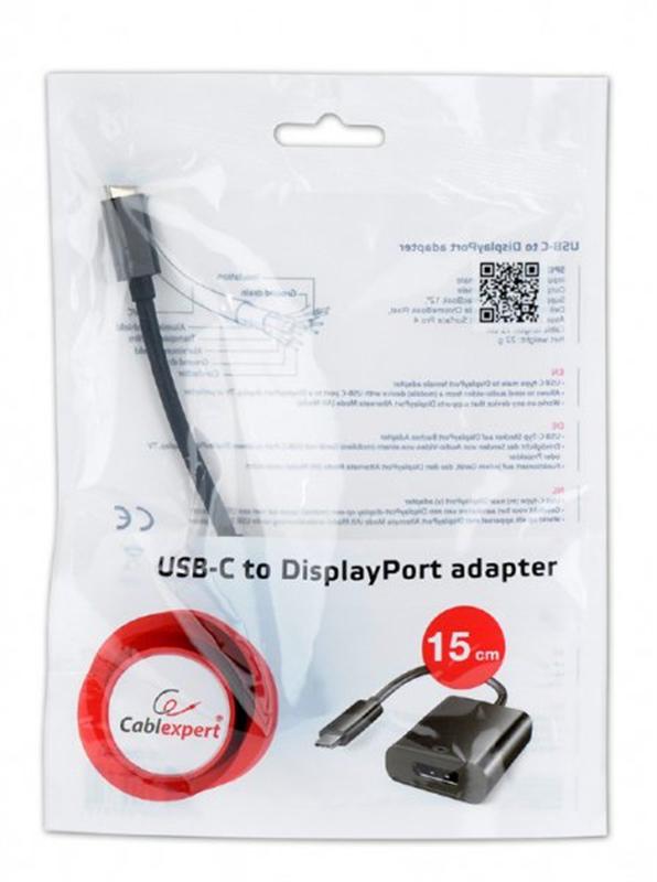 Адаптер Cablexpert USB Type-C - DisplayPort (M/F), 0.15 м, чорний (A-CM-DPF-01) | ARAGO