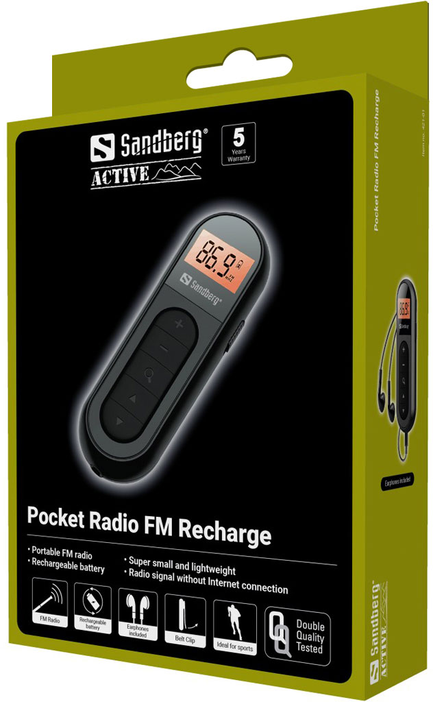 картинка Радіоприймач Sandberg FM кишеньковий (Rechargeable) з навушниками (421-01) от магазина Компания+