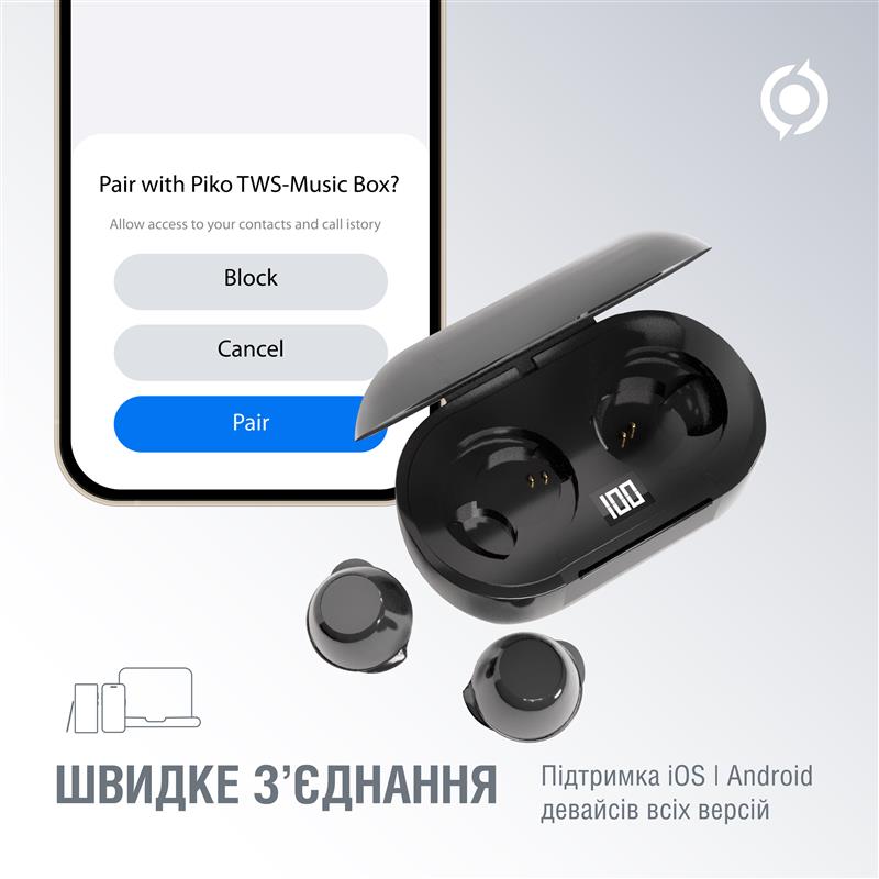 Bluetooth-гарнiтура Piko TWS-MusicBox Black (1283126583414) | ARAGO