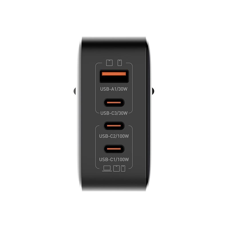 Мережевий зарядний пристрій ColorWay Power Delivery GaN (USB-A + 3USB TYPE-C) 100W Black (CW-CHS047PD-BK) | ARAGO