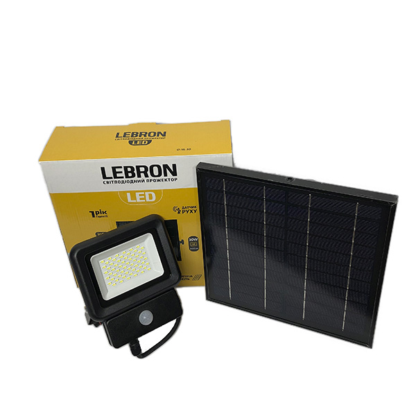 картинка Автономний прожектор на сонячних батареях з датчиком руху LEBRON LF-30Solar, 30W LED, 2100Lm, 6500К от магазина Компания+