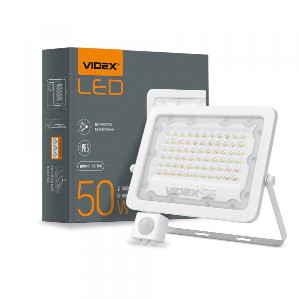 картинка LED прожектор VIDEX F2e 50W 5000K з датчиком руху та освітленості от магазина Компания+