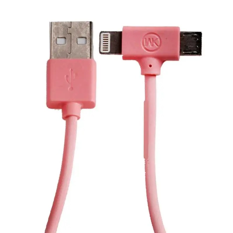 Кабель WK WDC-008 Axe USB - Lightning + micro USB (M/M), 1 м, Pink (6970349287315) | ARAGO