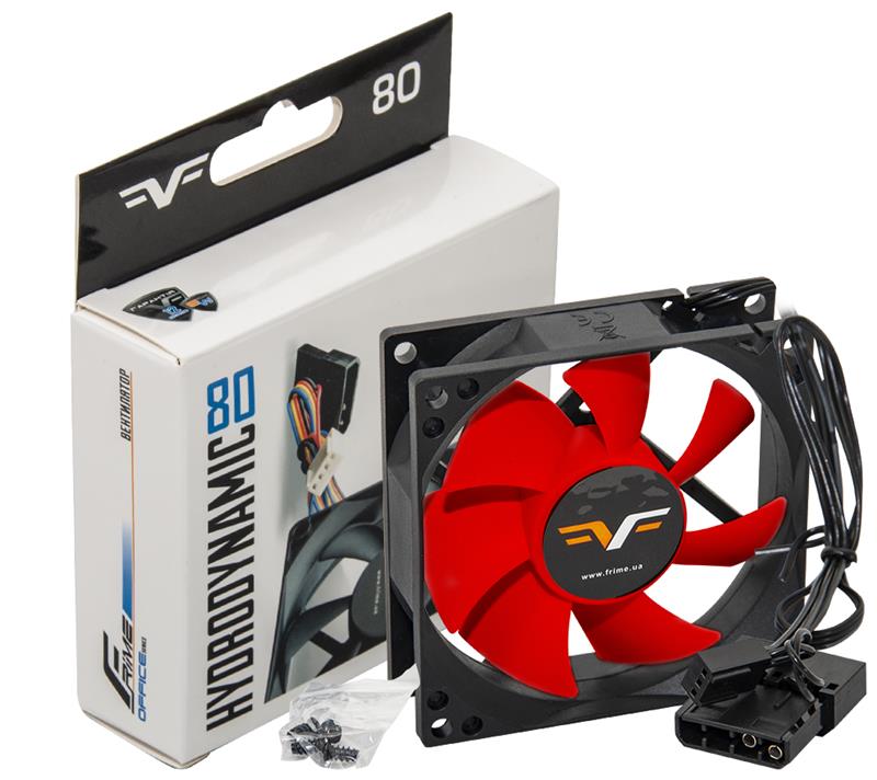 Вентилятор Frime (FRF80HB3) 80x80x25мм, 3pin+Molex, Black/Red | ARAGO