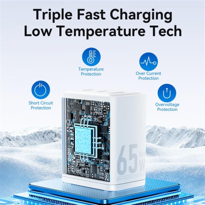 Мережевий зарядний пристрій Vention GaN III PD 65W QC3.0 5A White (FERW0-EU) | ARAGO