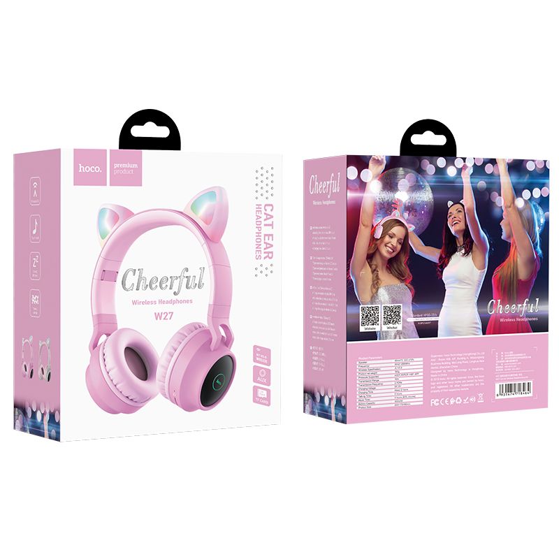 Bluetooth-гарнітура Hoco W27 Cat Ear Grey/Pink (W27GP) | ARAGO