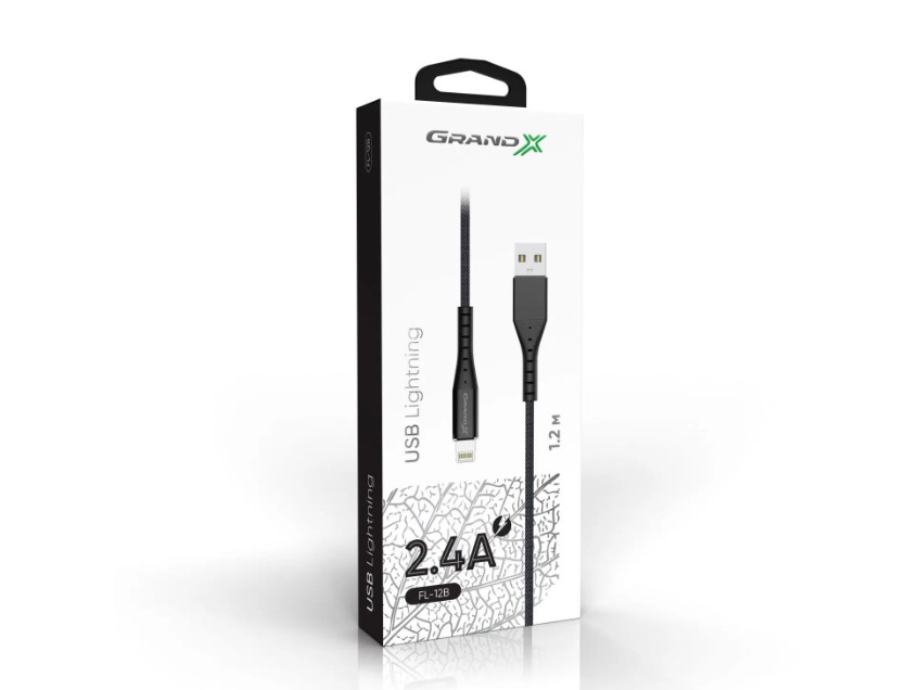 Кабель Grand-X USB - Lightning (M/M), 1.2 м, Black (FL-12B) | ARAGO
