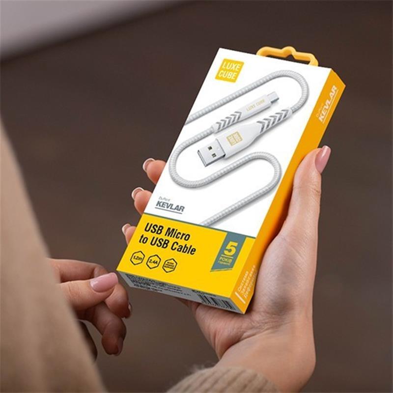 Кабель Luxe Cube Kevlar USB - micro USB (M/M), 1.2 м, білий (8886668686266) | ARAGO