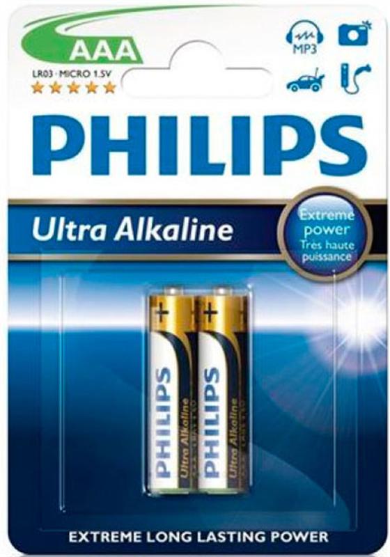 Батарейка Philips Ultra Alkaline AAA/LR03 BL 2 шт | ARAGO