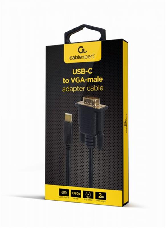 Кабель Cablexpert USB Type-C - VGA (M/M), 2 м, чорний (A-CM-VGAM-01) | ARAGO