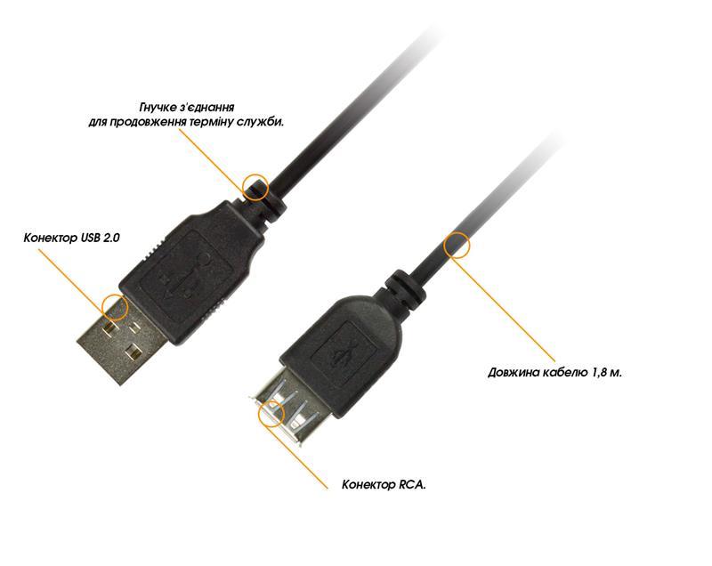 Кабель Piko USB - USB V 2.0 (M/F), 3 м, Black (1283126474118) | ARAGO