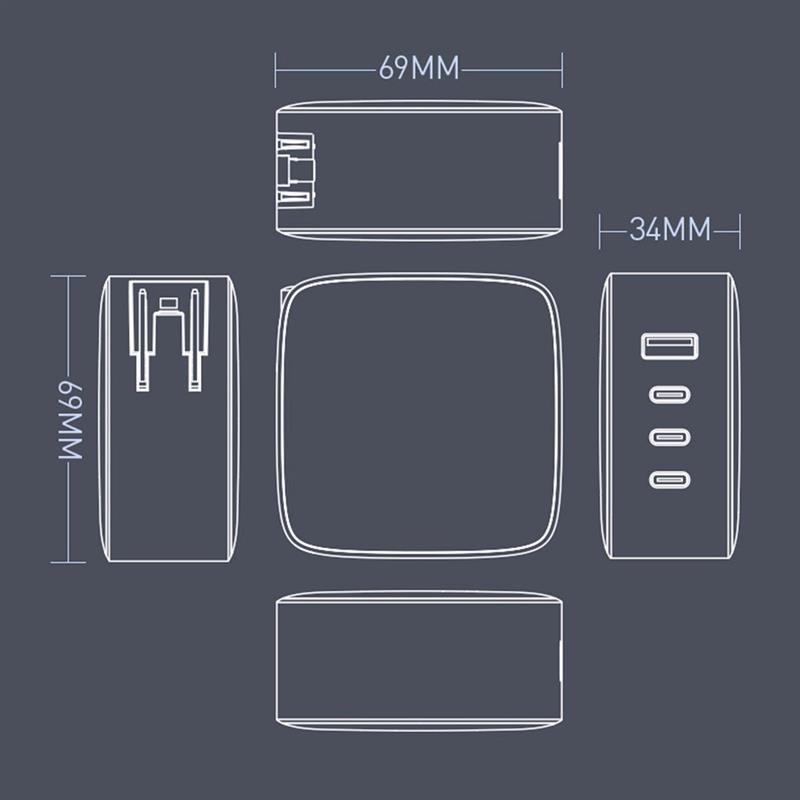 Мережевий зарядний пристрій ColorWay Power Delivery GaN (USB-A + 3USB TYPE-C) 100W Black (CW-CHS047PD-BK) | ARAGO
