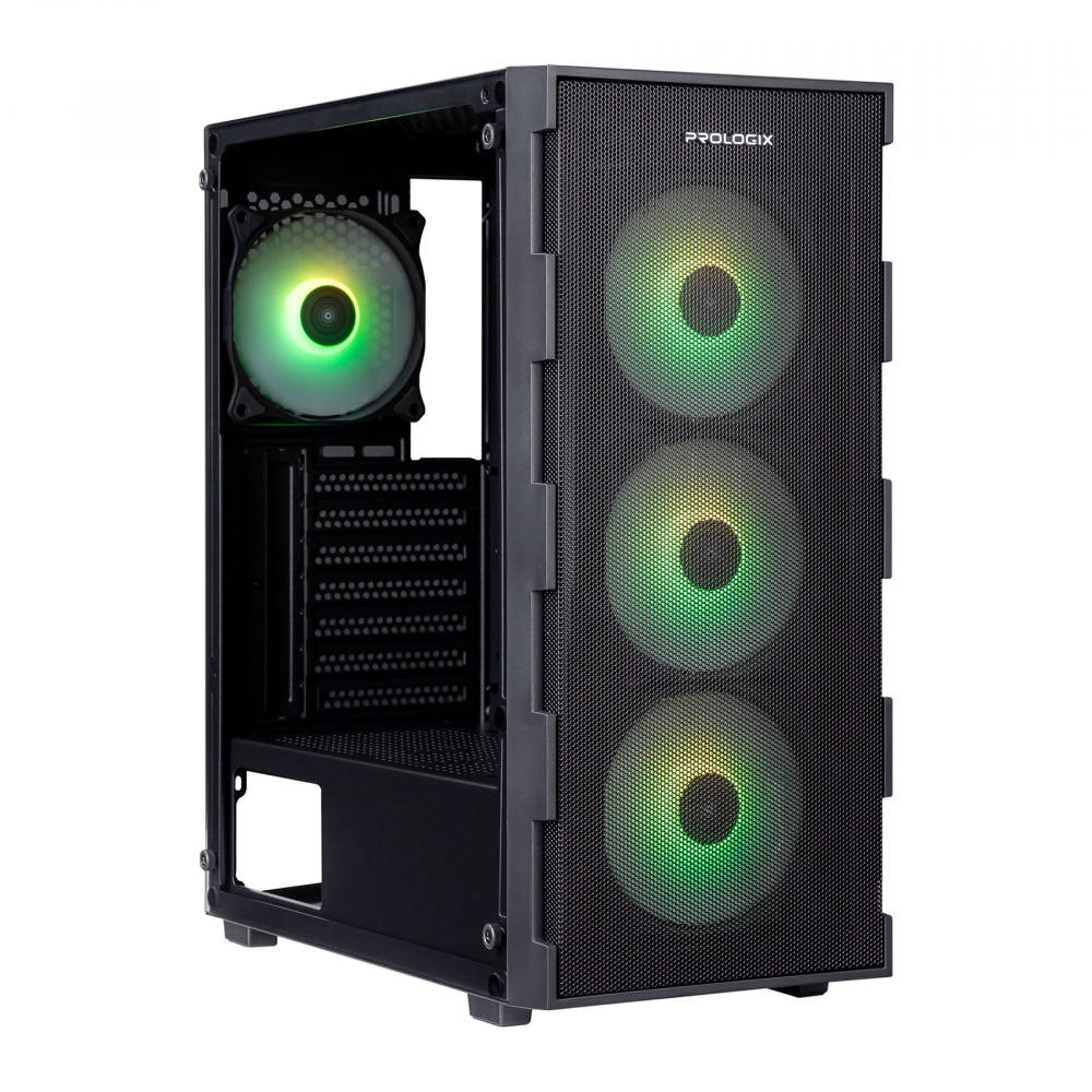 Корпус Prologix E115 Tempered Glass&Mesh Black | ARAGO