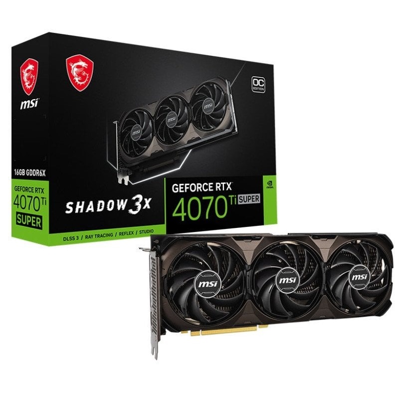 Відеокарта GF RTX 4070 Ti Super 16GB GDDR6X Shadow 3X OC MSI (GeForce RTX 4070 Ti SUPER 16G SHADOW 3X OC) | ARAGO