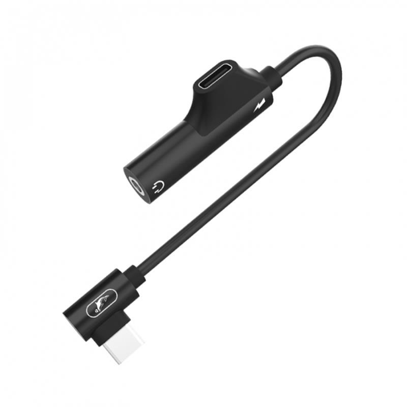Перехідник SkyDolphin AU03 USB USB-C - Jack 3.5 + USB-C (M/F), Black (ADPT-00027) | ARAGO