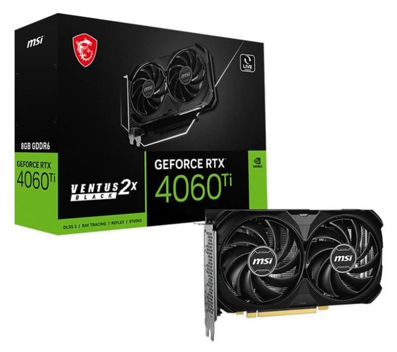 Відеокарта GF RTX 4060 Ti  8GB GDDR6 Ventus 2X Black E1 OC MSI (GeForce RTX 4060 Ti 8G VENTUS 2X BLACK E1 OC) | ARAGO