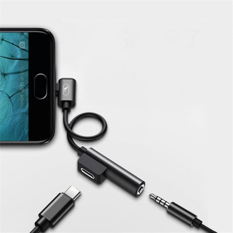 Перехідник SkyDolphin AU03 USB USB-C - Jack 3.5 + USB-C (M/F), Black (ADPT-00027) | ARAGO