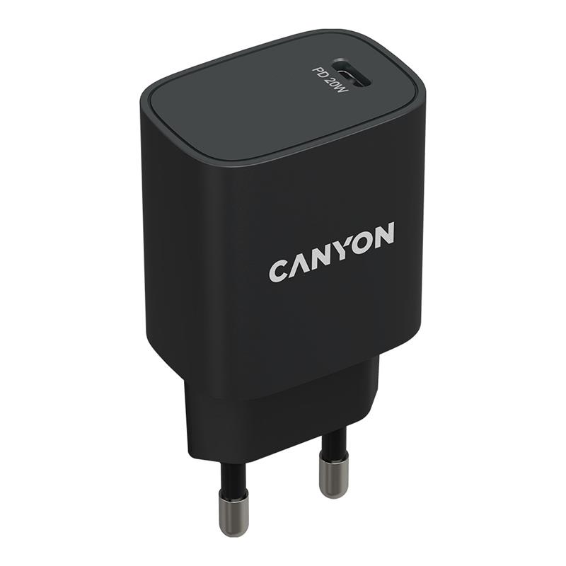 Мережевий зарядний пристрій Canyon H-20-02 (1USB, 3A) PD Black (CNE-CHA20B02) | ARAGO