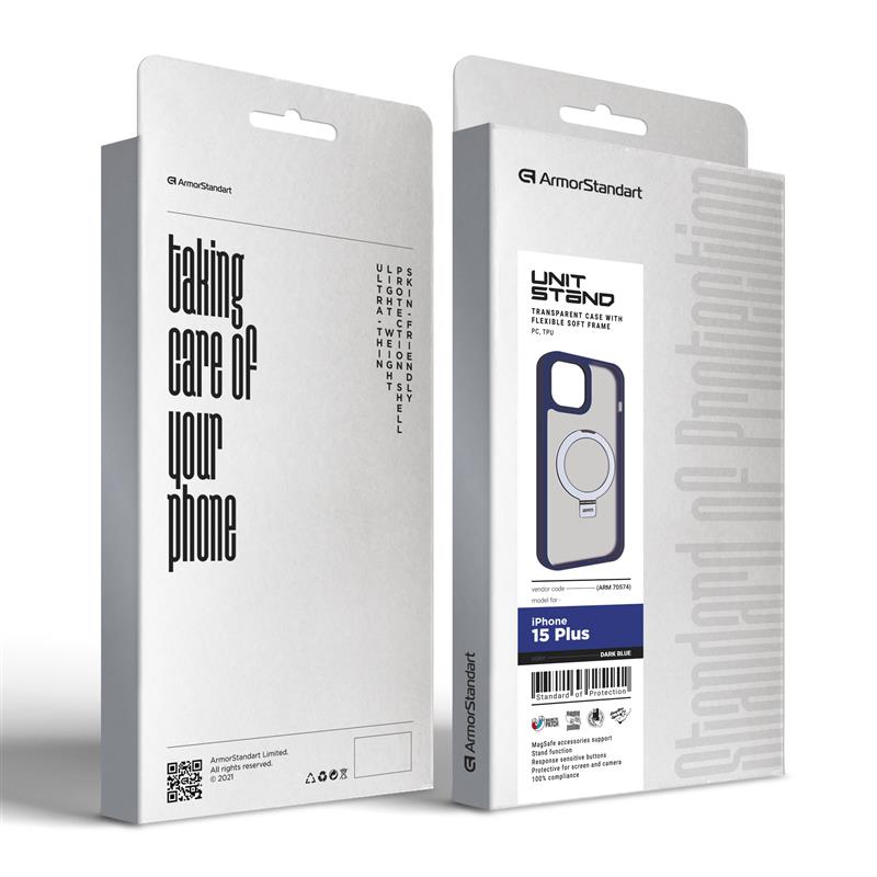 Чохол-накладка Armorstandart Unit Stand для Apple iPhone 15 Plus Dark Blue (ARM70574) | ARAGO