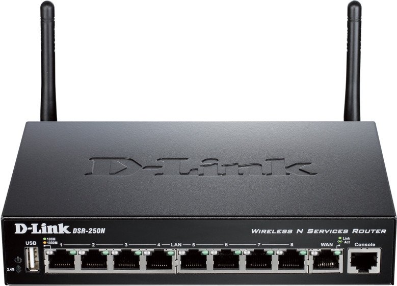 Мультисервисный шлюз D-Link DSR-250n (N300, 8xGE LAN, 1xGE WAN, 1xUSB, 1 Console, 2 антенны) | ARAGO