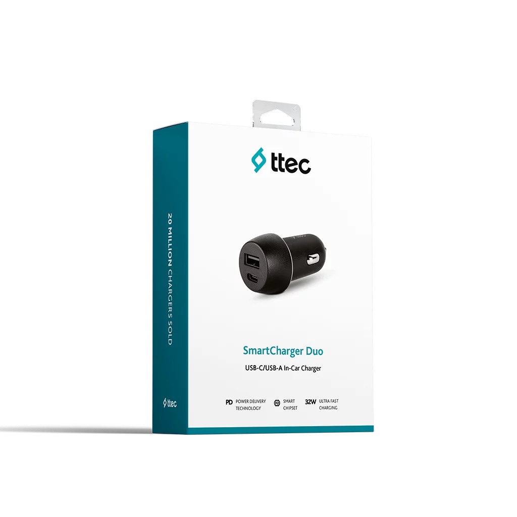 Автомобільний зарядний пристрій Ttec SmartCharger Duo USB-C/USB-A /30Вт Black (2CKS24S) | ARAGO