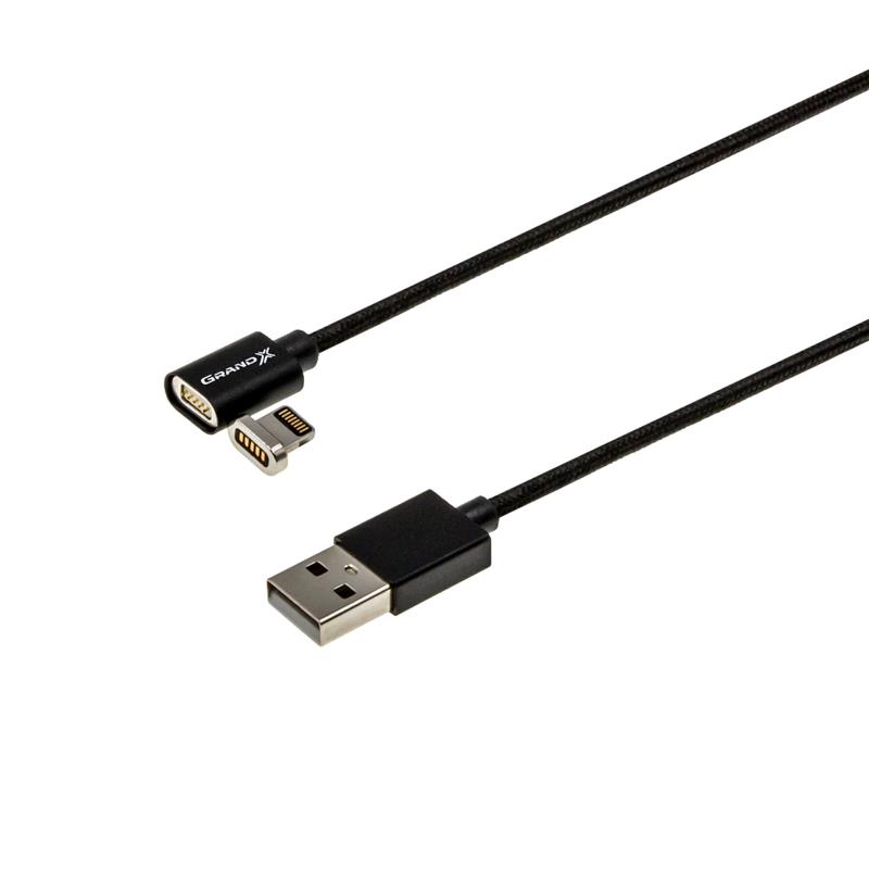 Кабель Grand-X USB - Lightning (M/M), магнітний, 1 м, Black (MG-01L) | ARAGO