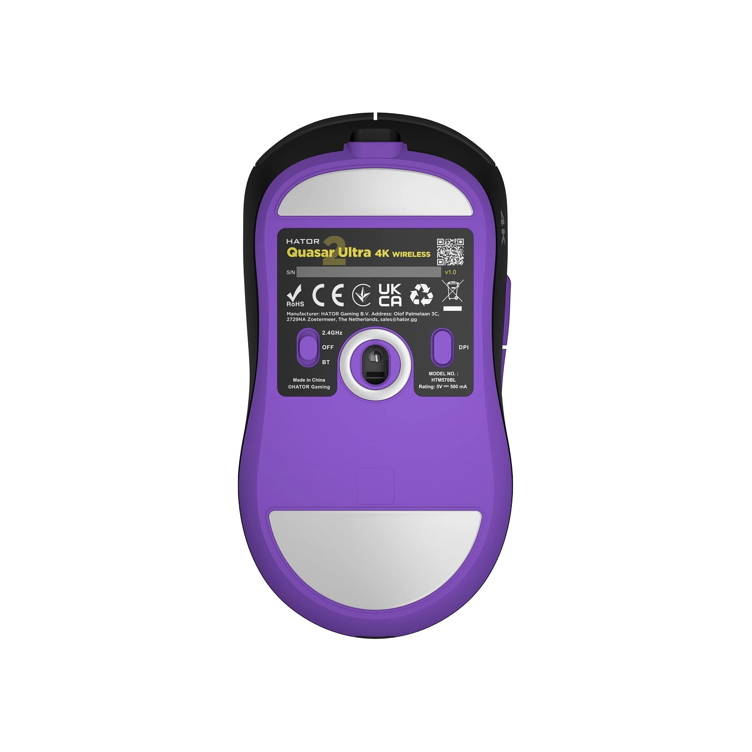 Миша бездротова Hator Quasar 2 Ultra 4K Wireless Black/Lilac (HTM570BL) | ARAGO