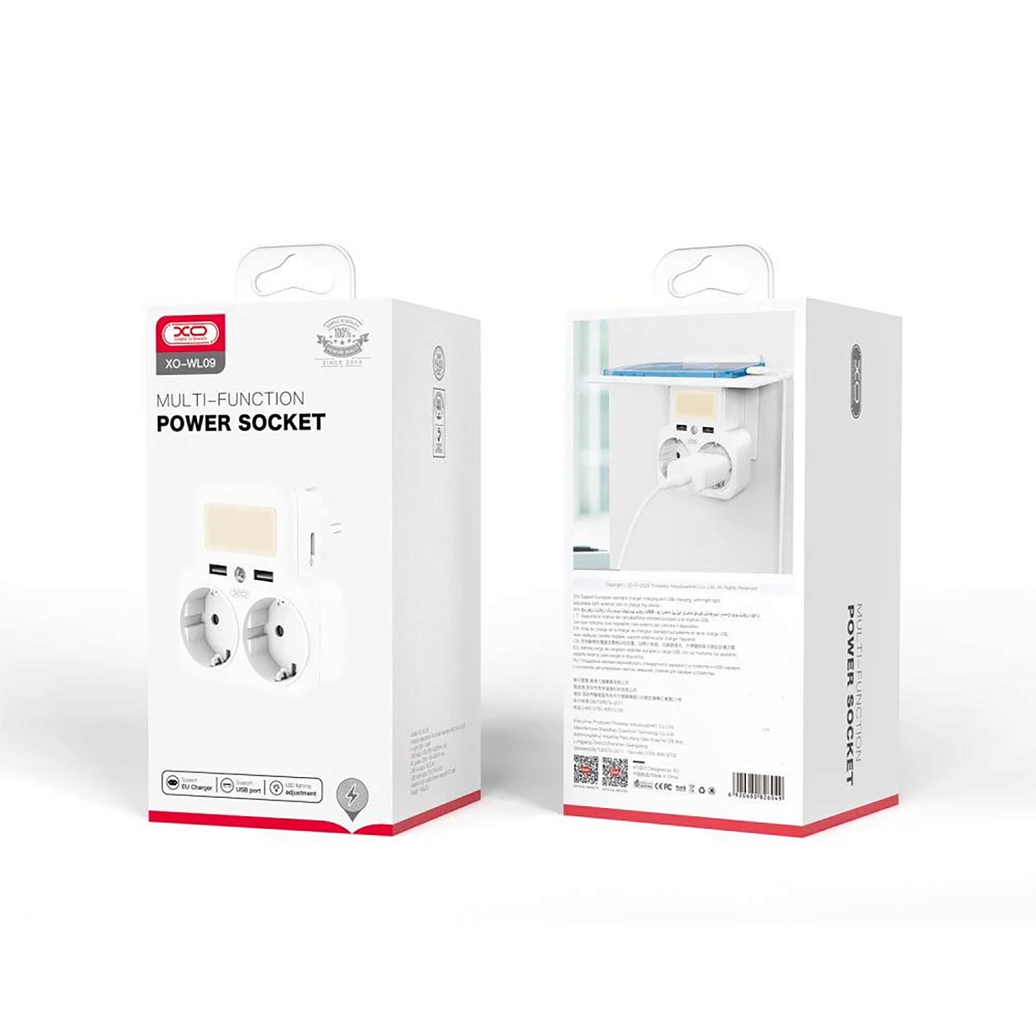 Мережевий зарядний пристрій XO WL09 (2 розетки 4000W; 2USB 2.4A) White (WL09.white) | ARAGO