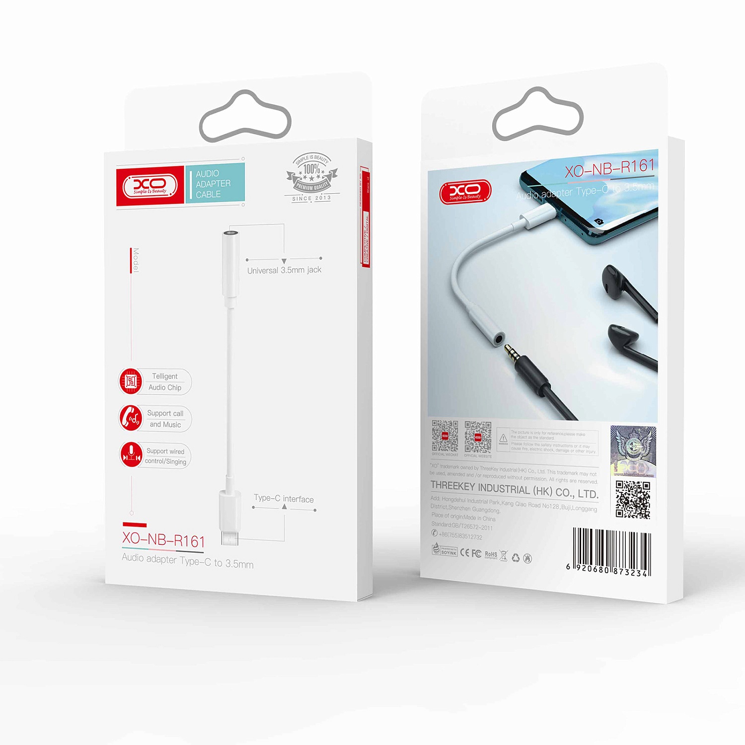 Адаптер XO NB-R161 USB Type-C - 3.5 мм (M/F), 0.14м, White (NB-R161.white) | ARAGO